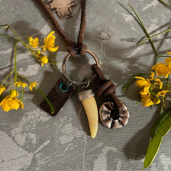 Leather Adjustable Necklace with Boho Charms - Picture 7 of 14